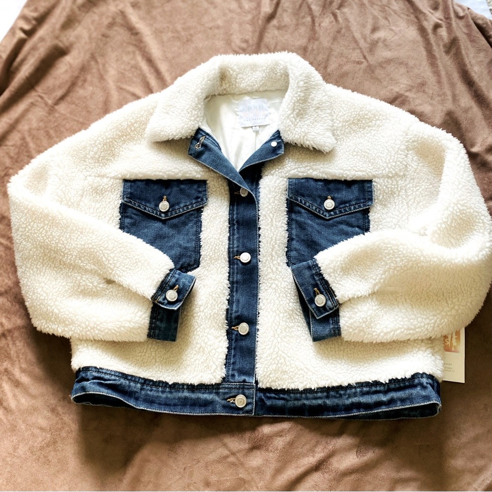 April Kiss Sherpa and Denim Trimmed Jacket. Juniors Size Small. NWT - Picture 3 of 16